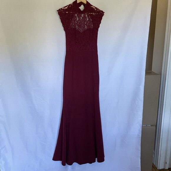 Lulus Dresses & Skirts - Lulus burgundy maxi formal dress lace halter top neckline open back detail